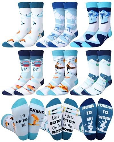 Maiteenly 6 Pairs Funny Ski Crew Socks for Men Women