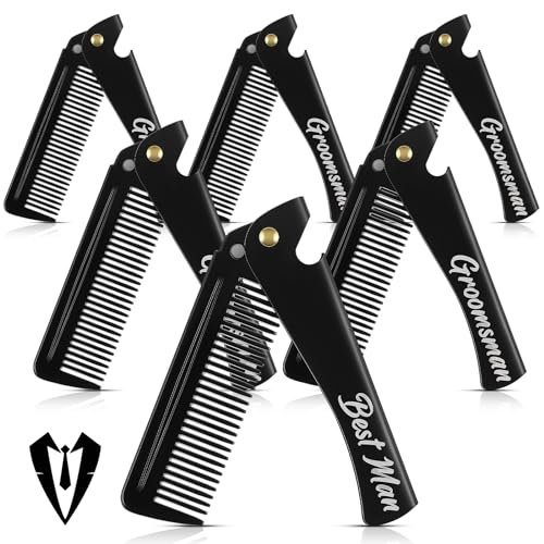 6 Pcs Groomsmen Gifts Folding Beard Comb with Bottle Opener