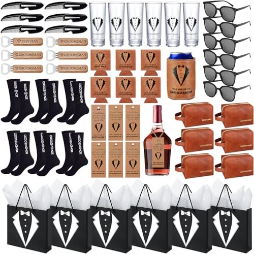 60Pcs Groomsmen Gifts Groomsmen Proposal Box with Leather...