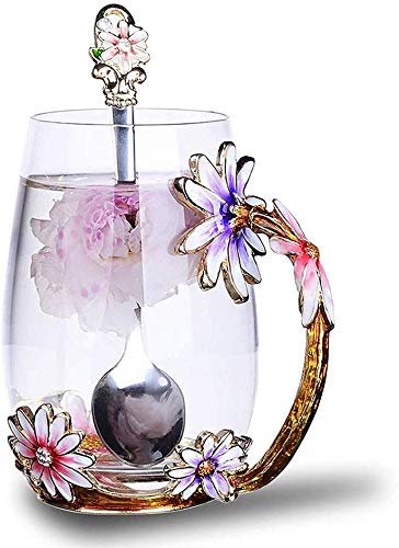 Luka Tech Enamel flower Lead-free Glass Coffee Mug with...