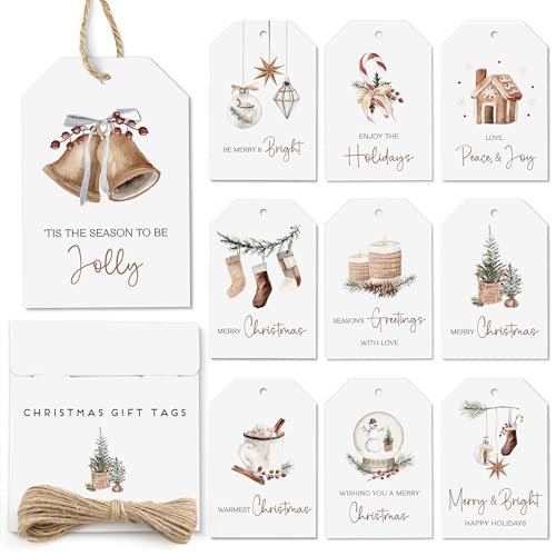 AUDREE 50 Pcs Christmas Gift Tags with String for Presents