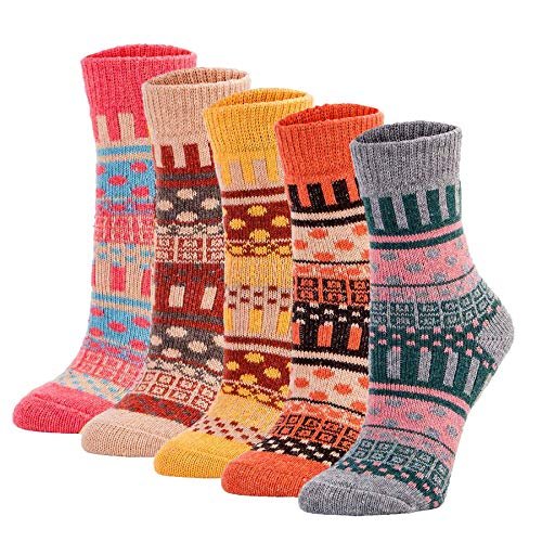 YZKKE 5Pack Womens Vintage Winter Soft Warm Thick Wool Socks