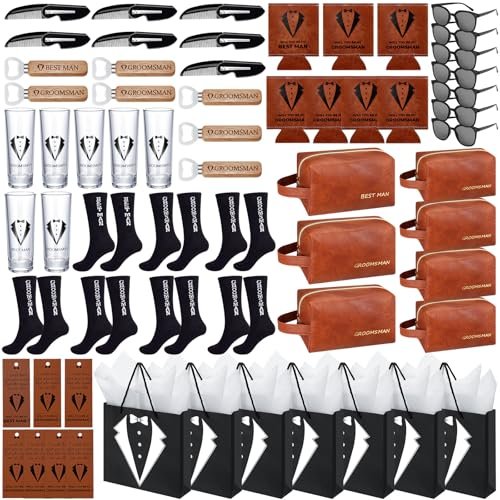 70Pcs Groomsmen Gifts Groomsmen Proposal Box with Leather...