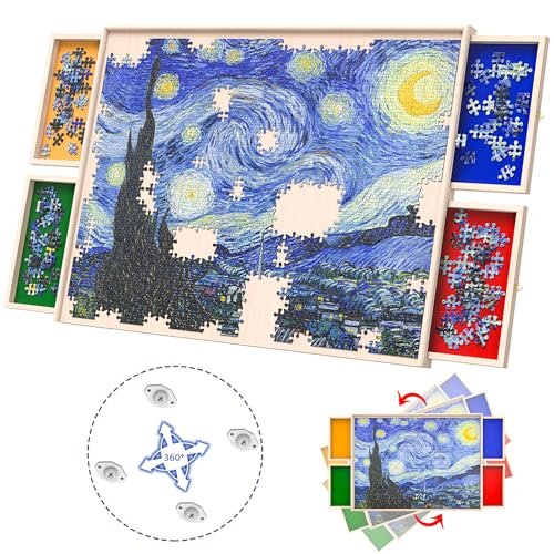 Rotatable 360-Degree Wheels Puzzle Board with Drawers and...