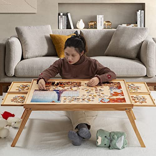 TEAKMAMA 1500 Piece Wooden Jigsaw Puzzle Board with 4...