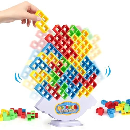 64 Pcs Stacking Tower Game with 22 Cards, Family Game