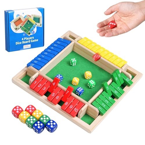Buildopia Shut The Box Dice Game, 4-Player, Wooden Family...