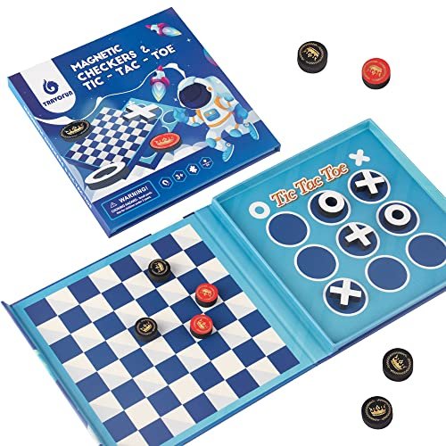 2-in-1 Checkers & Tic-Tac-Toe Board Game | Magnetic Travel...