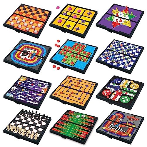 Gamie Magnetic Board Travel Games for Kids, Compact 12 Games