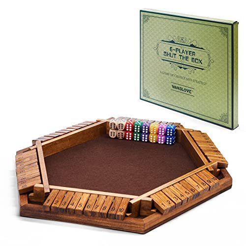 Vamslove Shut The Box Dice Game Wooden Board Kids Adults