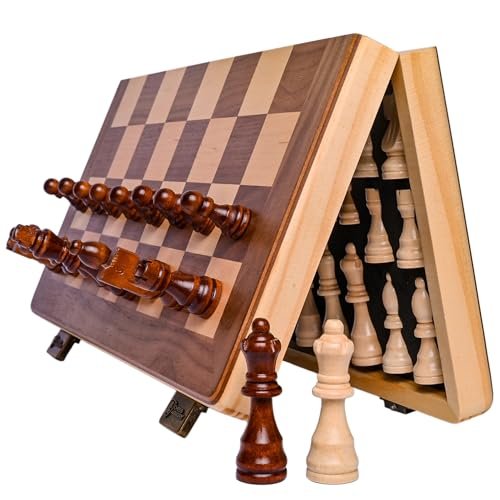 15 Inch Magnetic Wooden Chess Set for Folding Travel