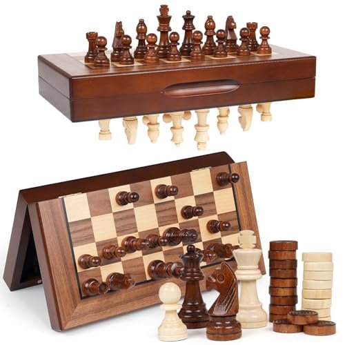 2 in 1 Magnetic Wooden Chess and Checkers Set