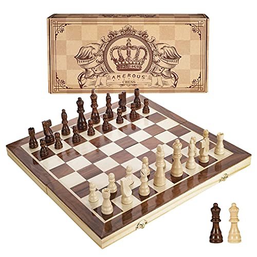 AMEROUS 15 Inches Magnetic Wooden Chess Set Folding Board...