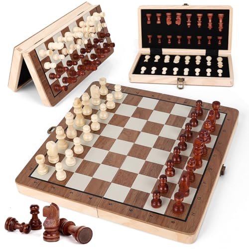 Joneytech Wooden Chess Set,11.5 inch Magnetic Chess Folding...