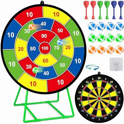 Large Dart Board for Kids with Stand, double-sided with...