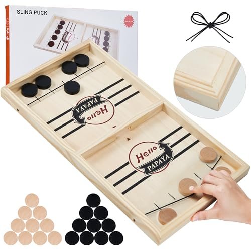 HELLO PAPAYA Fast Sling Puck Game - Wooden Air Hockey