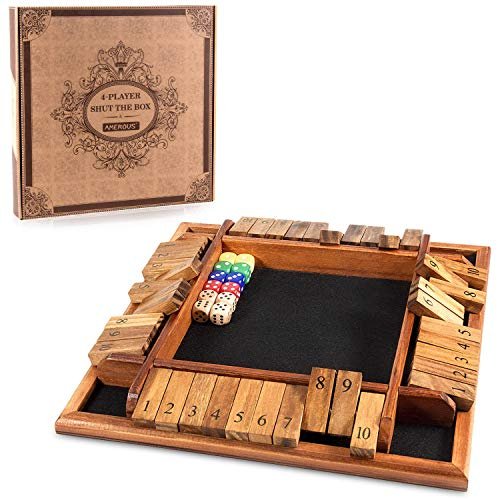 AMEROUS 1-4 Players Shut The Box Dice Wooden Board Game
