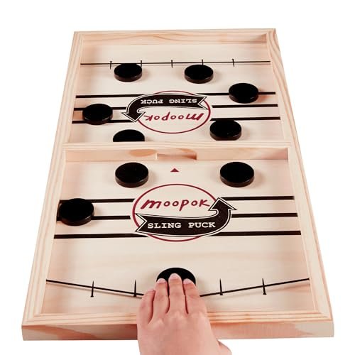 moopok Fast Sling Puck Game - Fast Wooden Slingshot Battle